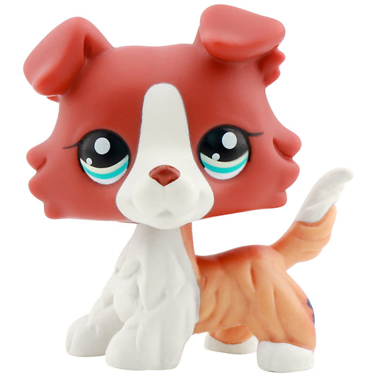 Littlest Pet Shop 1542 LPS Authentic Brown Red White Collie Dog Blue Eyes