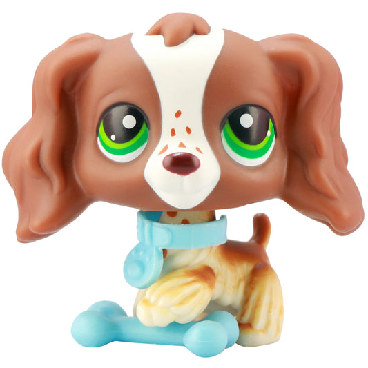 Littlest Pet Shop Cocker Spaniel Brown & White Dog Green Eyes Rare Old LPS Toy