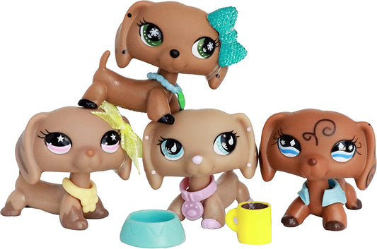 4xPet Shop LPS Dachshund Pack 909 640 932 Monopoly Tan Brown Blue Eyes Dog Puppy